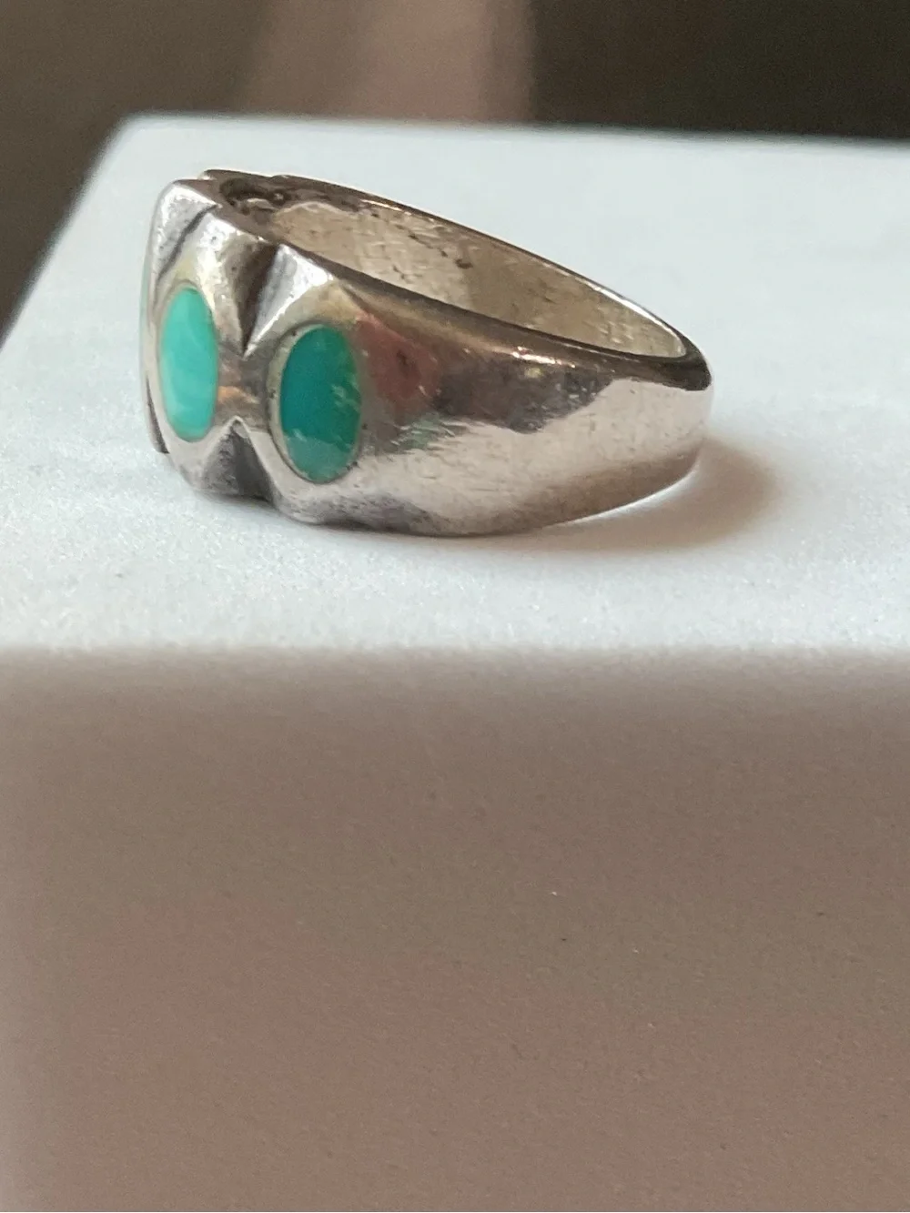Vintage Sterling Silver Turquoise Inlay Native American Heavy Chunky Ring Size 6